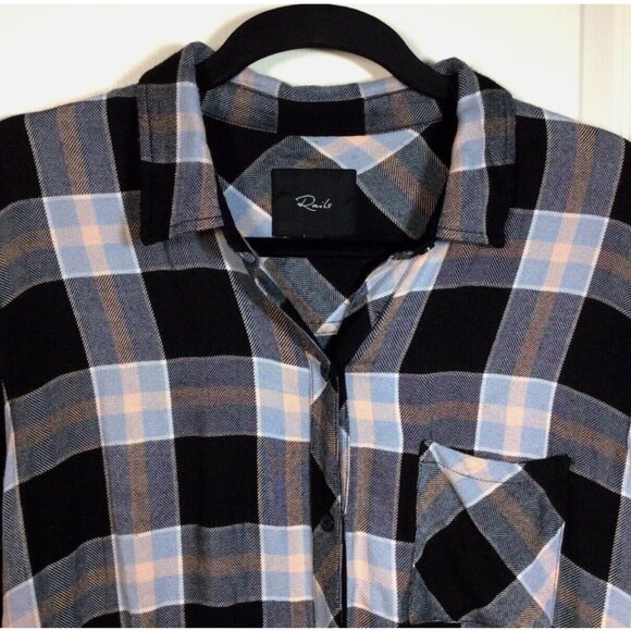 RAILS Hunter Onyx Periwinkle Blush Plaid Rayon Flannel Pocket Button Shirt M * - Picture 7 of 8